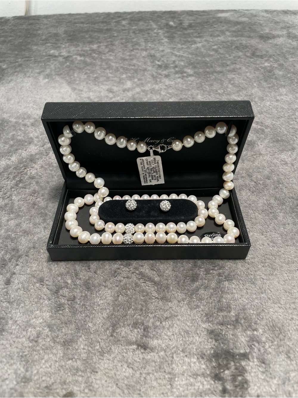 Macy's Cream Pearl Necklace and Earrings Set with Silver Accents